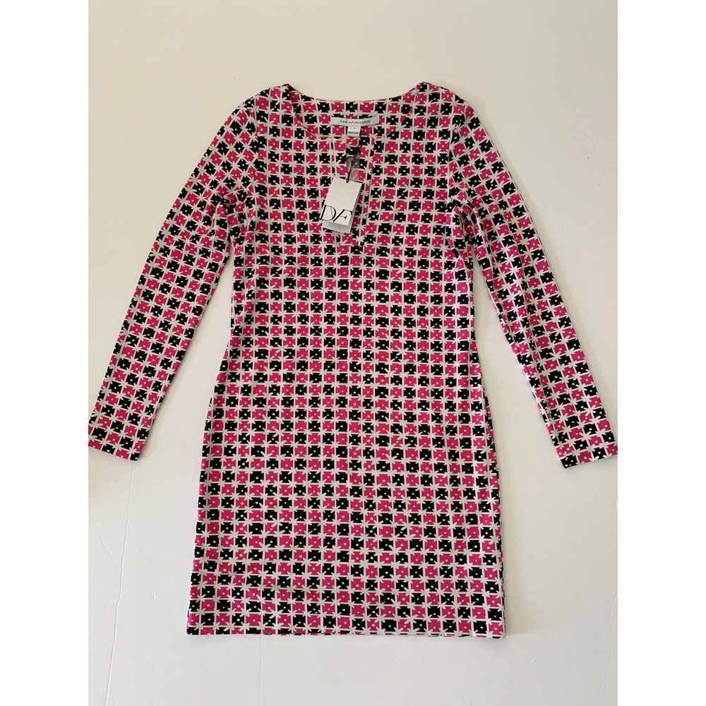 NWT Diane von Furstenberg DVF Reina Jersey Tunic Shift Dress Pink Geo Dot 2 0 XS - Picture 3 of 16